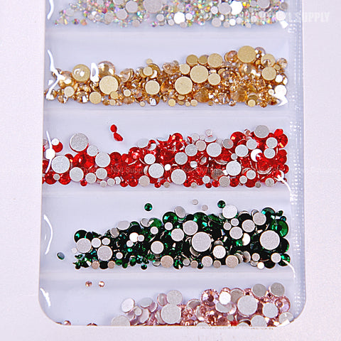 Pink Red Green Silver Gold Round-shape Mixed-sizes Rhinestone set