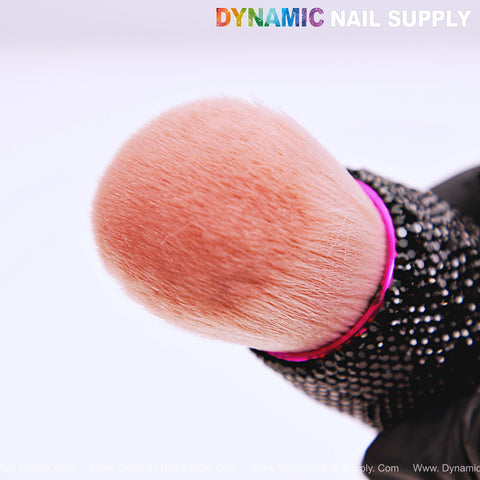 Close-up of RB10 Black Rhinestone Small Dust Brush for cleaning acrylic nails; DYNAMIC NAIL SUPPLY text at top.