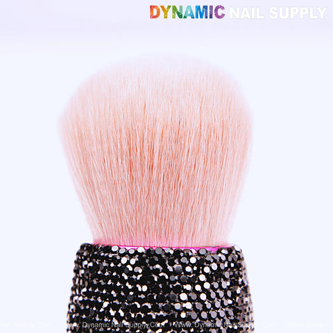 A black rhinestone RB10 small dust brush for cleaning acrylic nails; DYNAMIC NAIL SUPPLY in colorful text above.