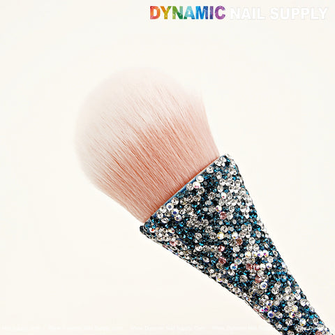 RB03 - [Teal Green x Mixed Rhinestone] Pink–White Ombre Round Bristle Nail Dust Rhinestone Brush for Cleaning Dust Dip Powder