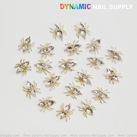 20 pcs Gold and Silver Spider Nail Charms - Halloween Nail Art DIY Design Seasonal Charm