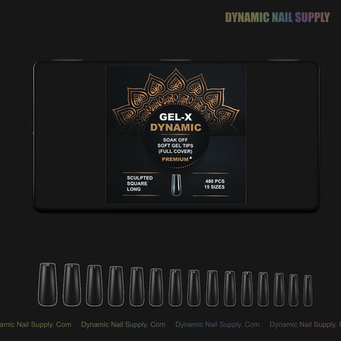 Sculpted Square (Long) Full Cover Soft-Gel Nail Tips (Black Box)
