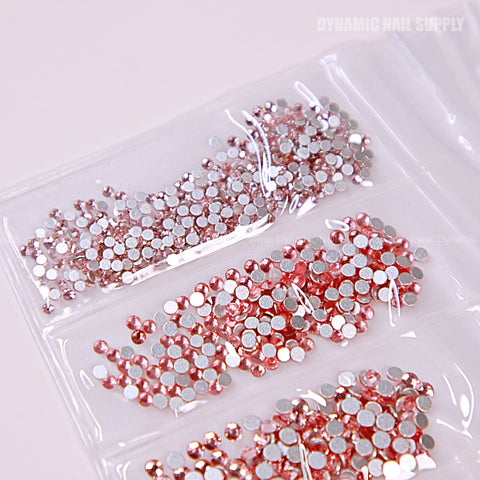 [Light Pink] Rhinestone set Flat Silver Back 6 Round Shapes and Mixed-Sizes