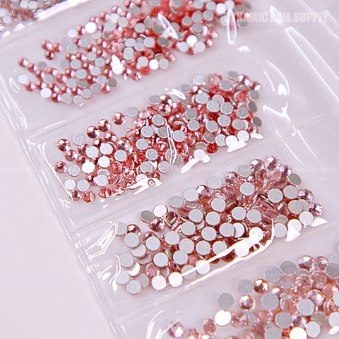 [Light Pink] Rhinestone set Flat Silver Back 6 Round Shapes and Mixed-Sizes