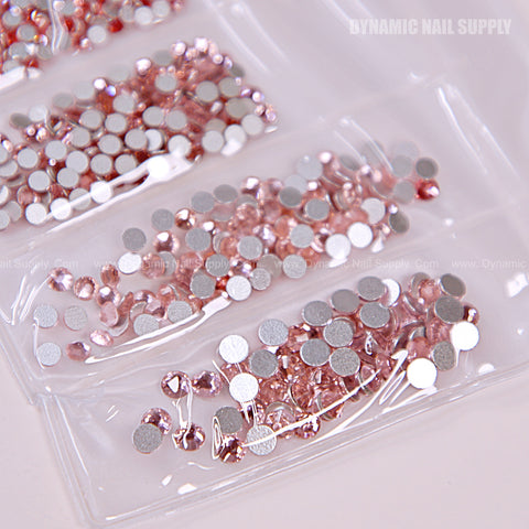 [Light Pink] Rhinestone set Flat Silver Back 6 Round Shapes and Mixed-Sizes