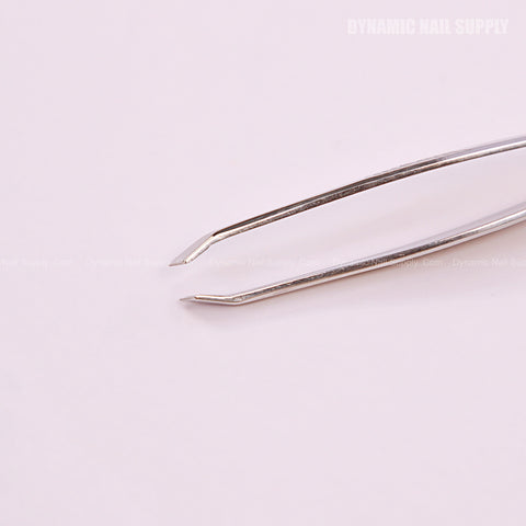 A close-up of N407 Professional Tweezers Slanted Head, stainless steel, shown on a white background.
