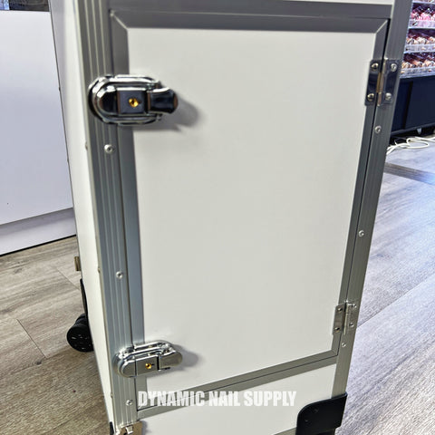 (White) Portable & Foldable Rolling Manicure Nail Table - Travel Makeup Desk & Train Case