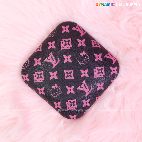 (Black Pink LV Kitty Grain) Leather Elbow Cushion Pad Arm Rest Support for Manicure Nail Desk