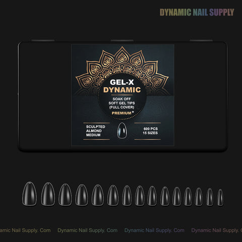 Sculpted Almond (Medium) Full Cover Soft-Gel Nail Tips (Black Box)