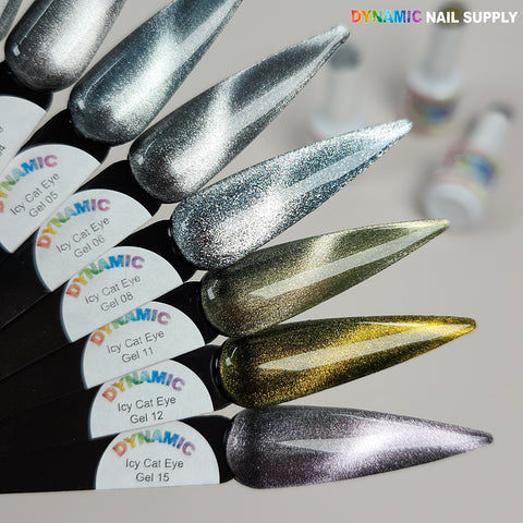 Try five samples of Icy Cat Eye Gel #11, a reflective magnetic silver shimmer by Dynamic Nail Supply.