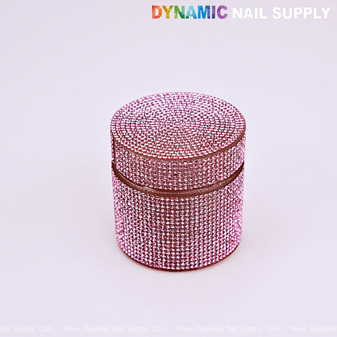 Rhinestone Round Pink Dappen Dish with Lid - Monomer Glass Crystal Cup for Professional Use