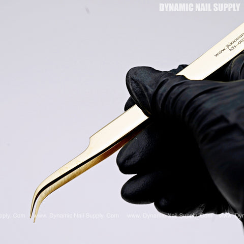 Gold Slant Pointed Curved Tip Precision Tweezers for DIY Craft, Electronics, Soldering, Experimental Work - Jewelry-Making, Nail Stickers, Lash Extension - Easy to Use