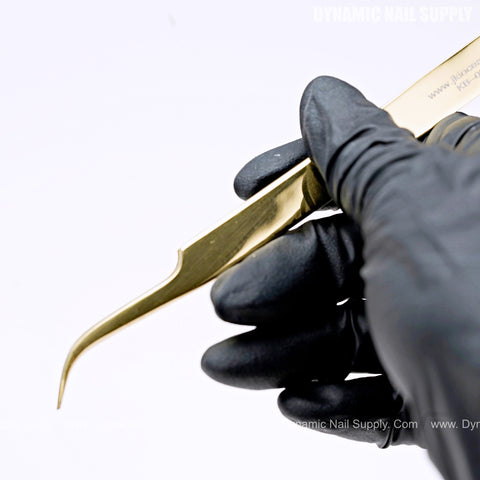 Gold Slant Pointed Curved Tip Precision Tweezers for DIY Craft, Electronics, Soldering, Experimental Work - Jewelry-Making, Nail Stickers, Lash Extension - Easy to Use
