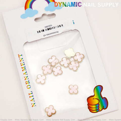 Pink Big Embossed V4n Cl3ef Retro Four Leaf Clover Nail Charms