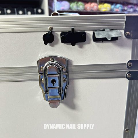 (White) Portable & Foldable Rolling Manicure Nail Table - Travel Makeup Desk & Train Case