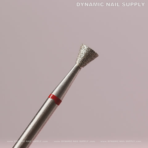 Close-up of the Inverted Corn Diamond Fine Cuticle Bit for dead skin, nails prep, and cleaning under, on a light background.