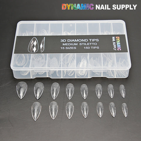 Medium Stiletto 3D Diamond Tips - 150pcs 15 sizes
