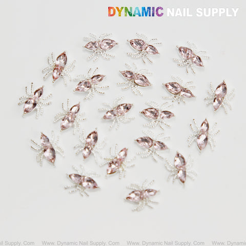 20 pcs Pink and Silver Rhinestone Gem Spider Nail Charms - Halloween Nail Art DIY Design Seasonal Charms
