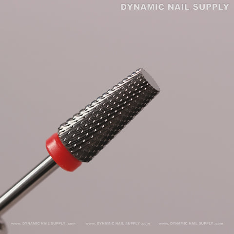 A close-up of the 5-in-1 Fine Silver Tapered Flat-Top Carbide Drill Bit, for sealing cuticle on light gray background.