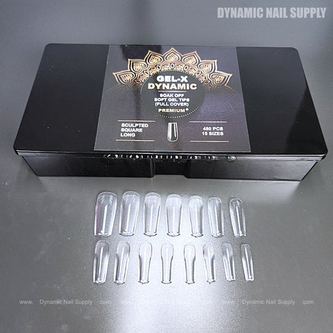 Sculpted Square (Long) Full Cover Soft-Gel Nail Tips (Black Box)