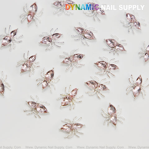 20 pcs Pink and Silver Rhinestone Gem Spider Nail Charms - Halloween Nail Art DIY Design Seasonal Charms