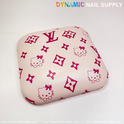 (Creamy Pink LV+Kitty Pattern) Leather Elbow Cushion Pad Arm Rest Support for Manicure Nail Desk