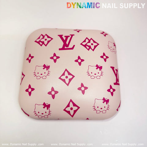 (Creamy Pink LV+Kitty Pattern) Leather Elbow Cushion Pad Arm Rest Support for Manicure Nail Desk