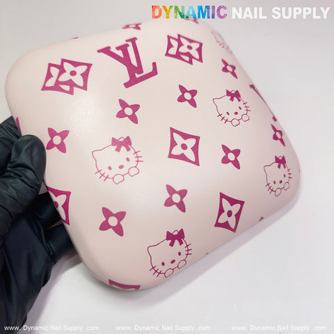 (Creamy Pink LV+Kitty Pattern) Leather Elbow Cushion Pad Arm Rest Support for Manicure Nail Desk