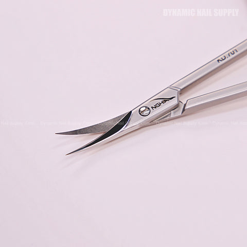 KD.701 Professional Cuticle Scissors feature curved, sharp tips and stainless steel construction on a white background.
