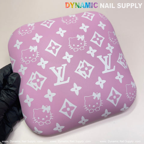 (Pink&White LV Pattern) Leather Elbow Cushion Pad Arm Rest Support for Manicure Nail Desk