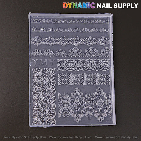 The Mixed Floral Lace Patterns silicone mold creates custom 3D embossed lace and floral nail art charms for DIY manicures.