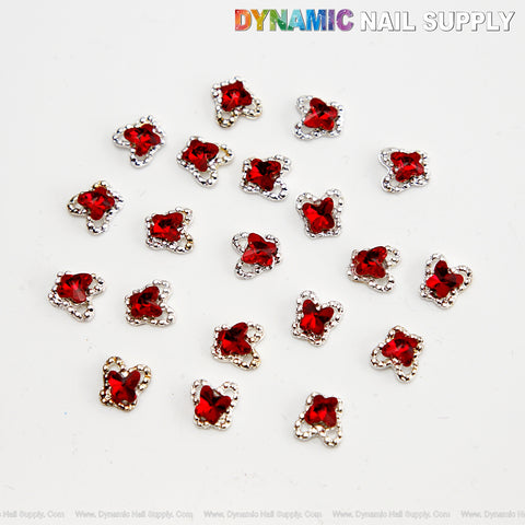 20pcs Luxury Silver Small Butterfly Shape Ruby Red Nail Rhinestone Charm Set Box - Nail Art DIY Design