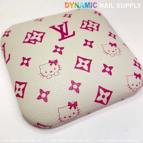 (Beige LV+Kitty Pattern) Leather Elbow Cushion Pad Arm Rest Support for Manicure Nail Desk