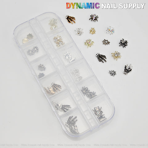 Halloween Nail Charms 3D Spider Hand Skull Alloy Charms Nail -Halloween DIY Nail Art Decoration Accessories