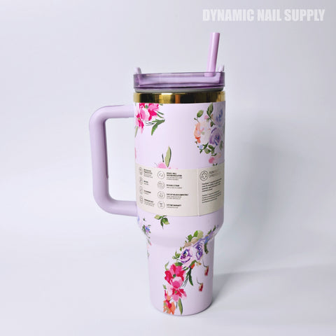 (Purple Flower) Stainless Steel Tumbler (40oz)