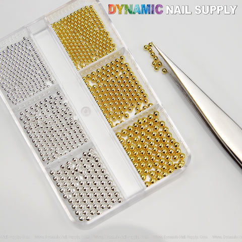 Gold and Silver Full Round Beads Mixed Sizes Charms for Nail DIY Designs