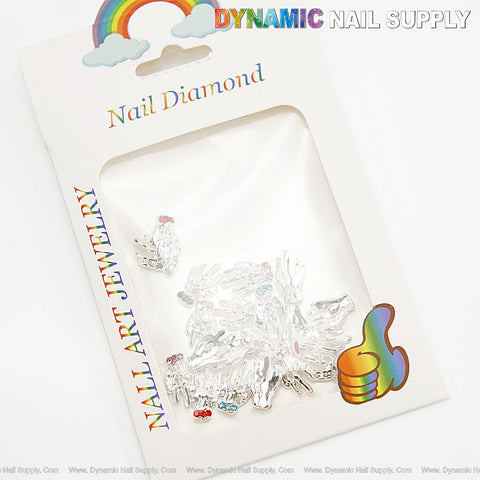 20pcs Silver Multicolor Rhinestone Skull Hand Bone Nail Charm - Nail Art Design Halloween Seasonal Charm