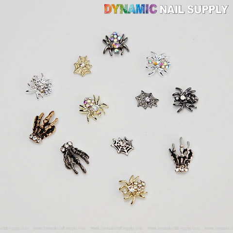 Halloween Nail Charms 3D Spider Hand Skull Alloy Charms Nail -Halloween DIY Nail Art Decoration Accessories