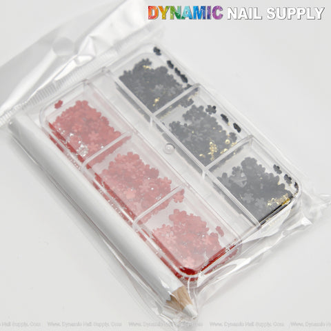 Black and Red Small 3D Flower Nail Charm Set for Nail Art Decoration