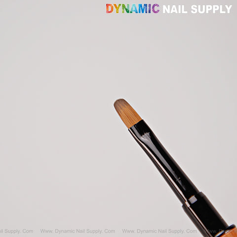 A close-up of the [Wood and Black] Builder Gel Dual Head Brush; DYNAMIC NAIL SUPPLY is in the top right corner.