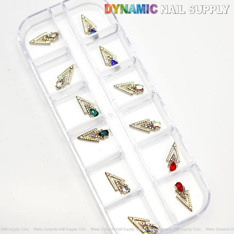 12pcs Luxury Designer Multicolor Triangular Nail Rhinestone Charms - Nail Art DIY Design