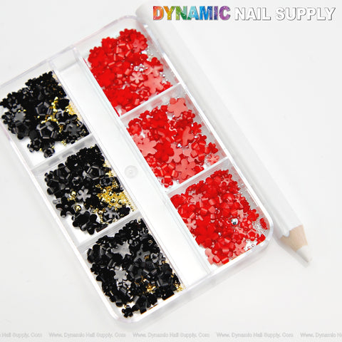 Black and Red Small 3D Flower Nail Charm Set for Nail Art Decoration