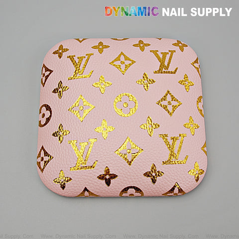 (Gold LV Engrave Pink) Elbow Pad for Nail Tech : Soft Pu Leather, Supportive, Built for Long Hours