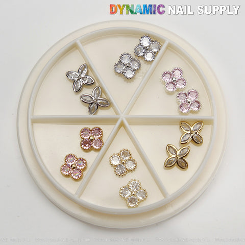 Gold Silver Pink Rhinestone V4n Cl3ef Retro Four Leaf Clover Nail Charms