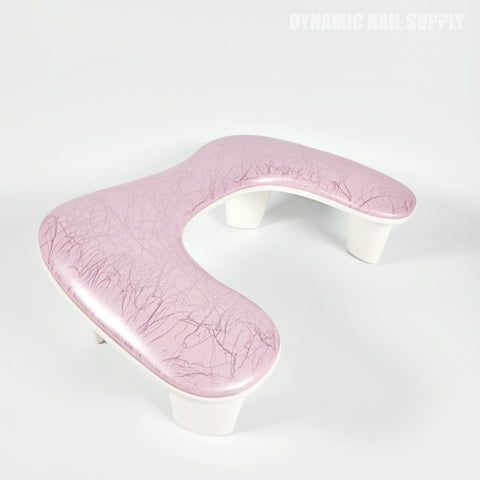 Pink Marble U-SHAPE Microfiber Leather Armrest Cushion Pillow for Manicure, shown on a white background.