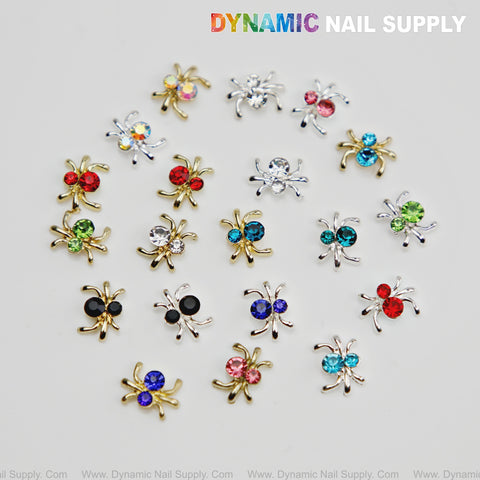 20 pcs Mixed Color Gold and Silver Rhinestone Gem Spider Nail Charms - Halloween Nail Art DIY Design Seasonal Charms