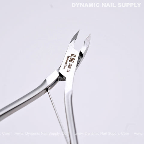 Close-up of D06 - Jaw 14 Precision Cuticle Trimmer Nippers for nails, heavy-duty, on a plain white background.