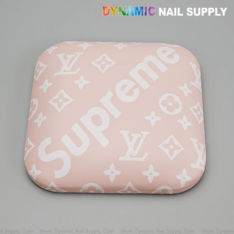 (White Supr3me Engrave Pink) Elbow Pad for Nail Tech : Soft Pu Leather, Supportive, Built for Long Hours