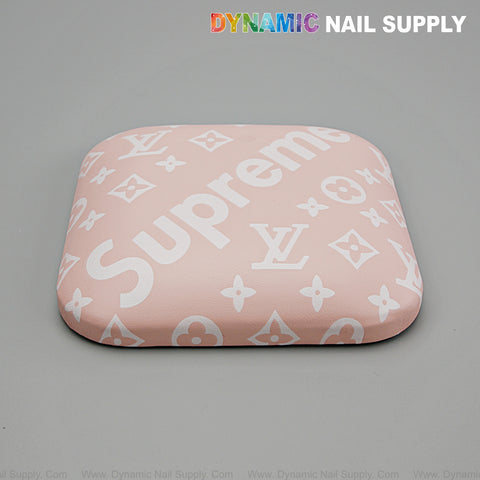 (White Supr3me Engrave Pink) Elbow Pad for Nail Tech : Soft Pu Leather, Supportive, Built for Long Hours