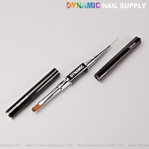 [Silver Black] Dual Head Round Brush for Gel Nails with Oval Builder and 15mm Liner brush, both caps removed.